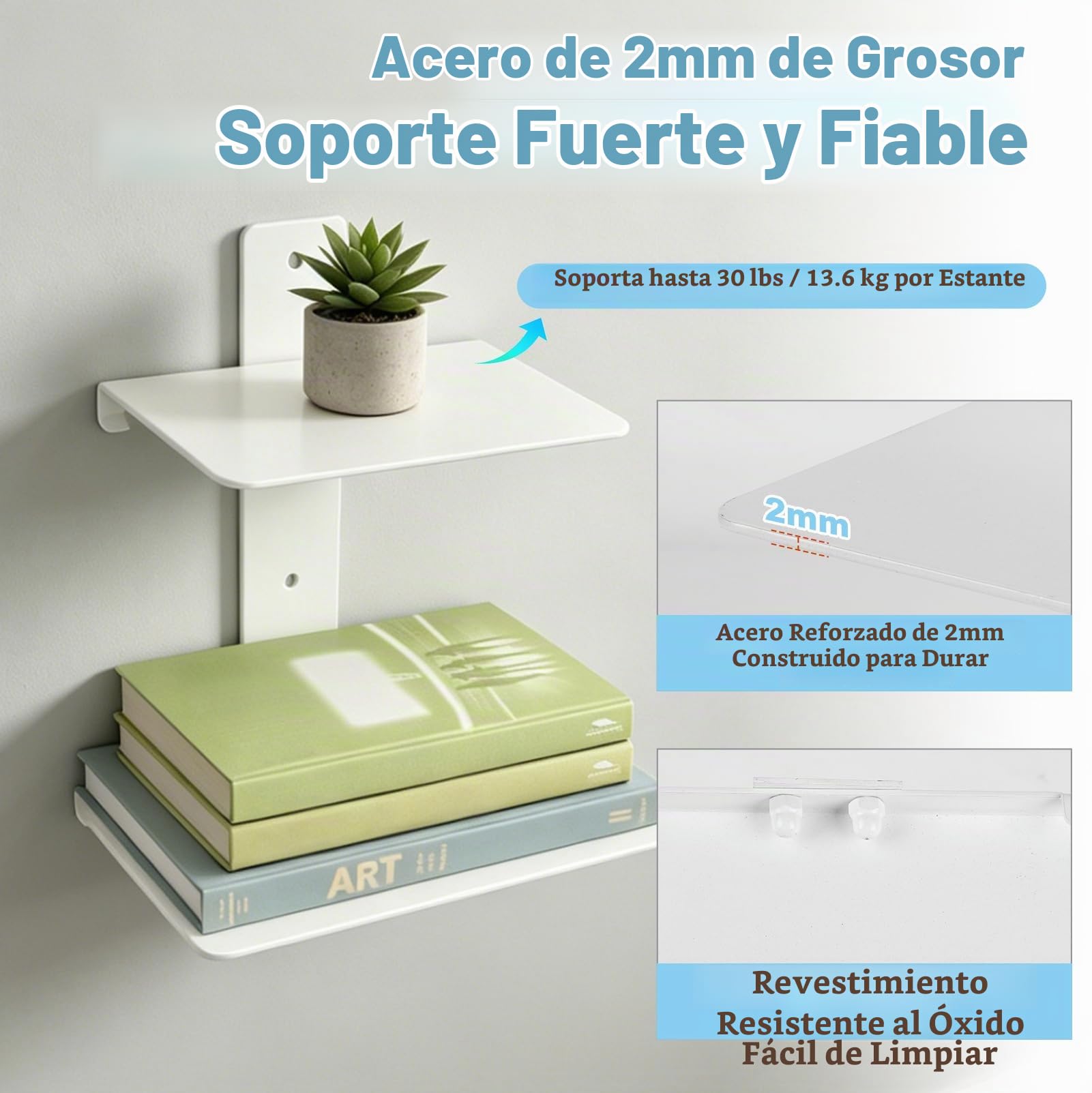 Estantería Flotante Invisible 4 Piezas para Libros y Decoración, 8 Pisos