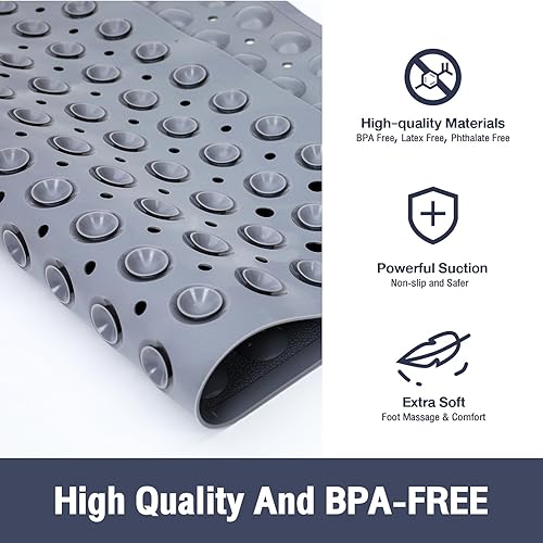 Miniatura 9 de Tapete cuadrado antideslizante para ducha interior, color gris transparente, 21 x 21 pulgadas, tapete para suelo de baño, tapete de baño suave para