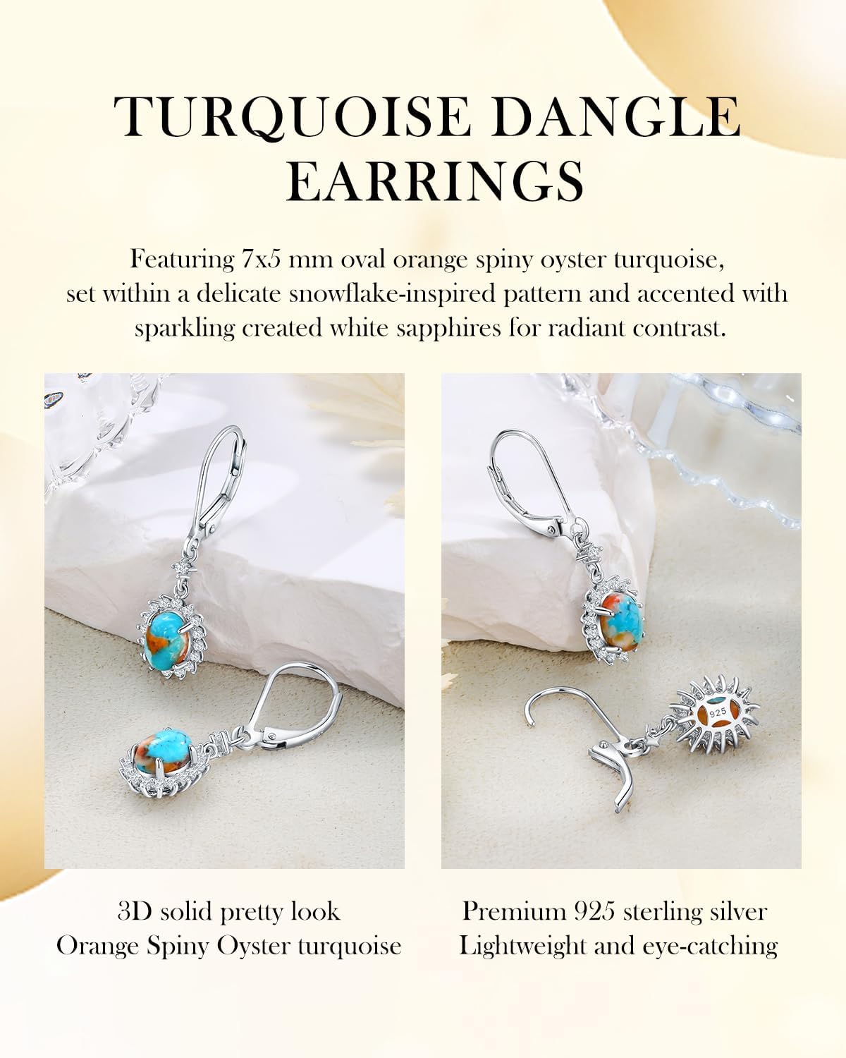 AIBAO Turquoise/Malachite/Coral Dangle Earrings for Women Sterling Silver Flower/Round/Pear Shaped Gemstone Drop Earrings Christmas Valentines Birthday Jewelry Gift with Box