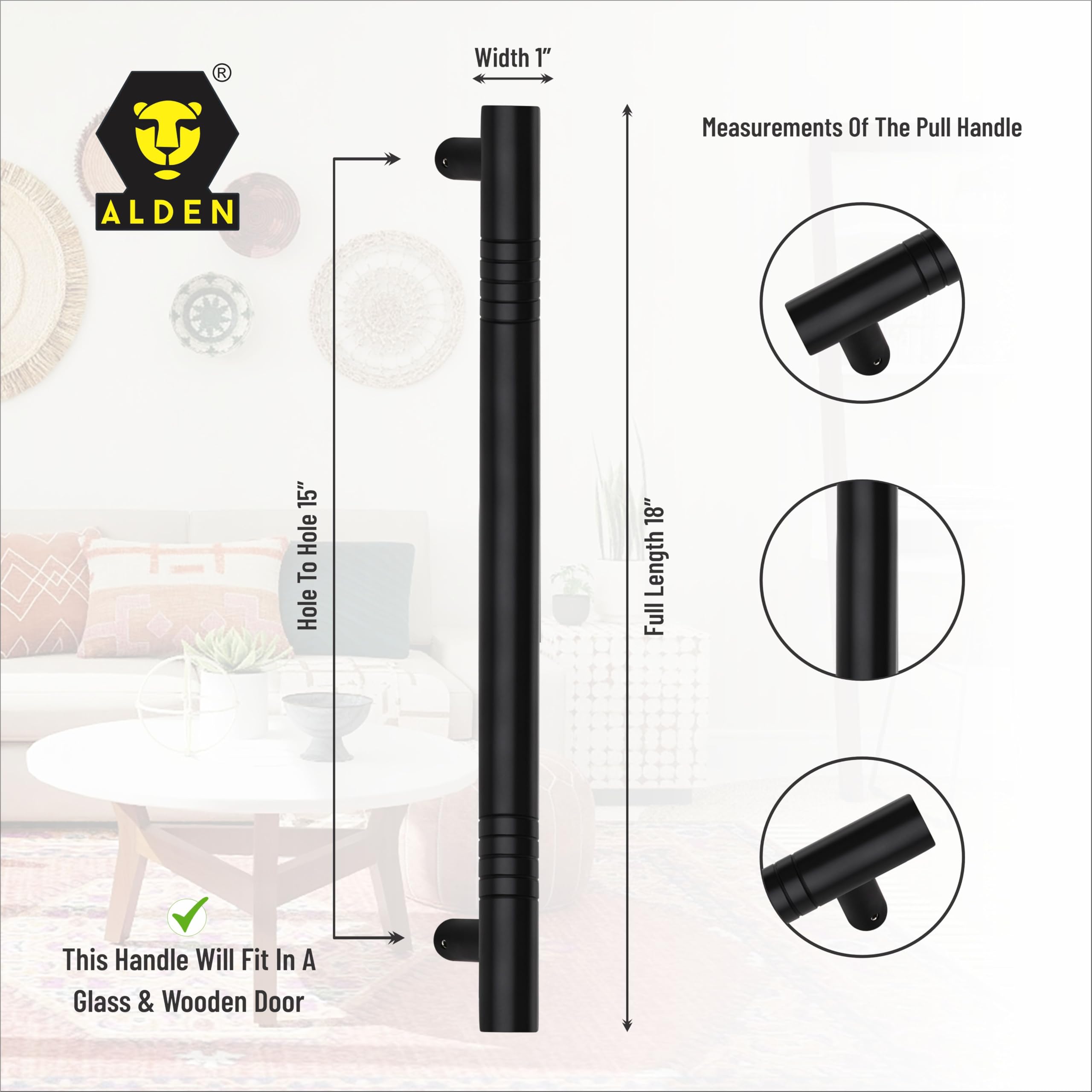 ALDEN 18 inch Main Door Handle/Handle for Glass and Wooden Door/Pull and Push Stainless Steel Door Handle (Black Matt Finish) (Pack of 1) — Amazon image 4