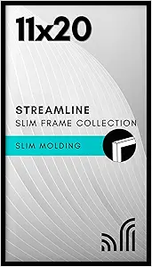 Americanflat 11x20 Picture Frame with Polished Plexiglass - Streamline Collection - Thin Border Picture Frame for Wall Display - Hanging Hardware Included - Black