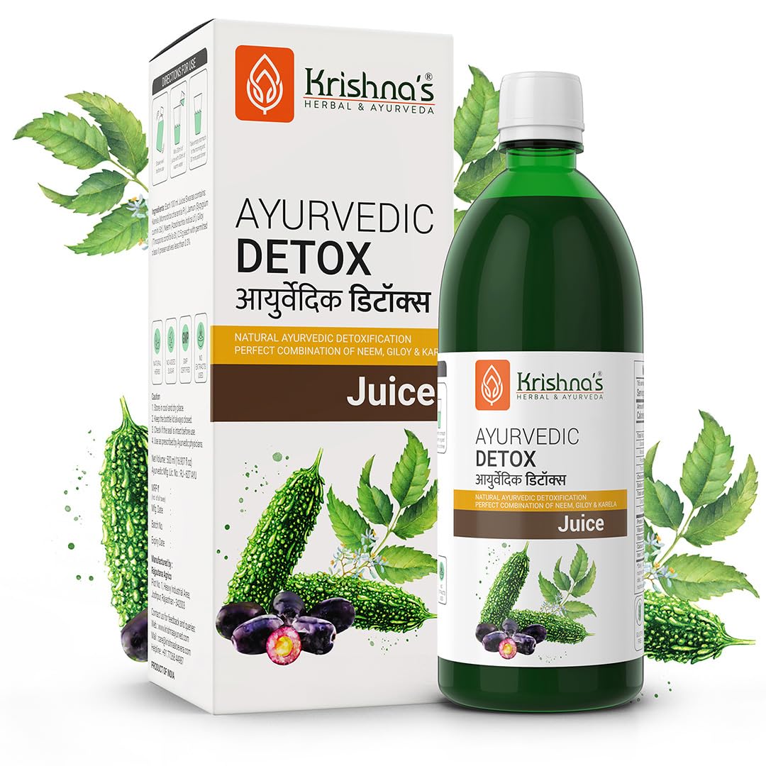 Krishna's Ayurvedic Detox Juice 1000 ml | Ayurvedic Detoxification | Perfect combination of giloy, karela, jamun & neem - (Pack of 2)