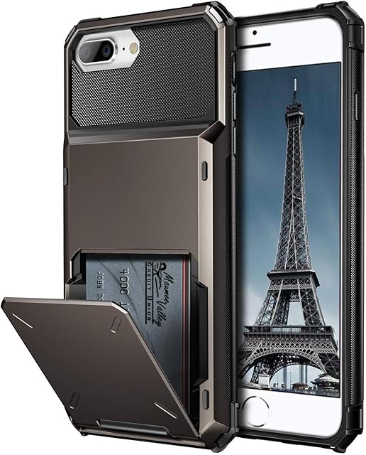 Coolden for iPhone 7 Plus Case with Card Slot Holder Case for iPhone 7 Plus Wallet Case Shockproof Case Heavy Duty Hard Back Phone Case Protective Case Cover for iPhone 7 Plus / 8 Plus (Gun Color)
