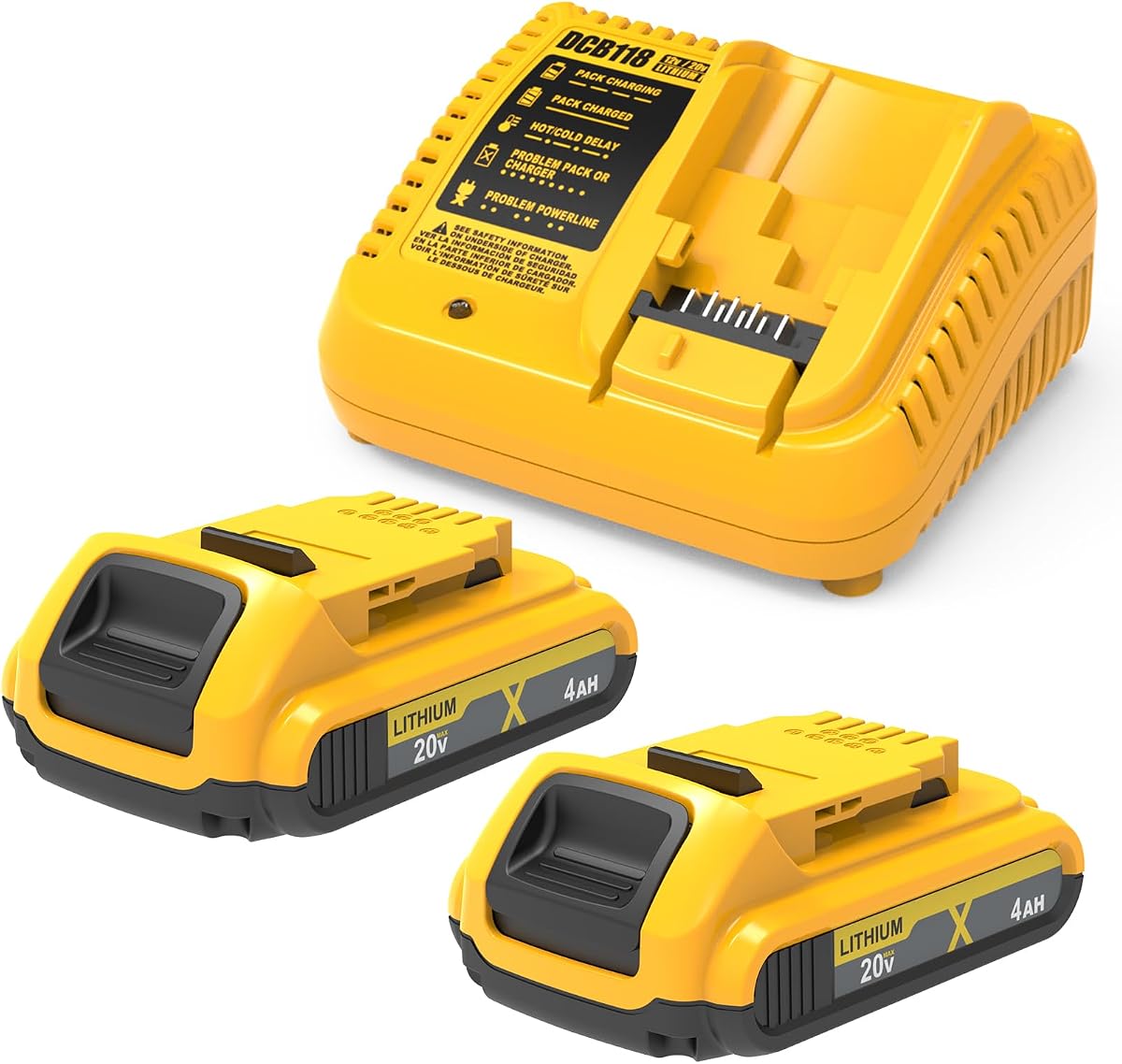 Lightweight Replace for Dewalt Battery and Charger, Compatible with Dewalt 20V Battery DCB200 DCB201 DCB203 DCB204 DCB206 DCB207 and Charger DCB115 DCB118 DCB102 DCB104.