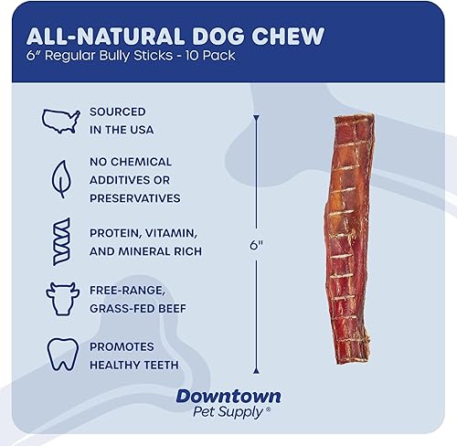 Miniatura 2 de Downtown Pet Supply Palitos Bully de 6 pulgadas para perros medianos, golosinas dentales para perros y masticables para perros sin piel cruda,
