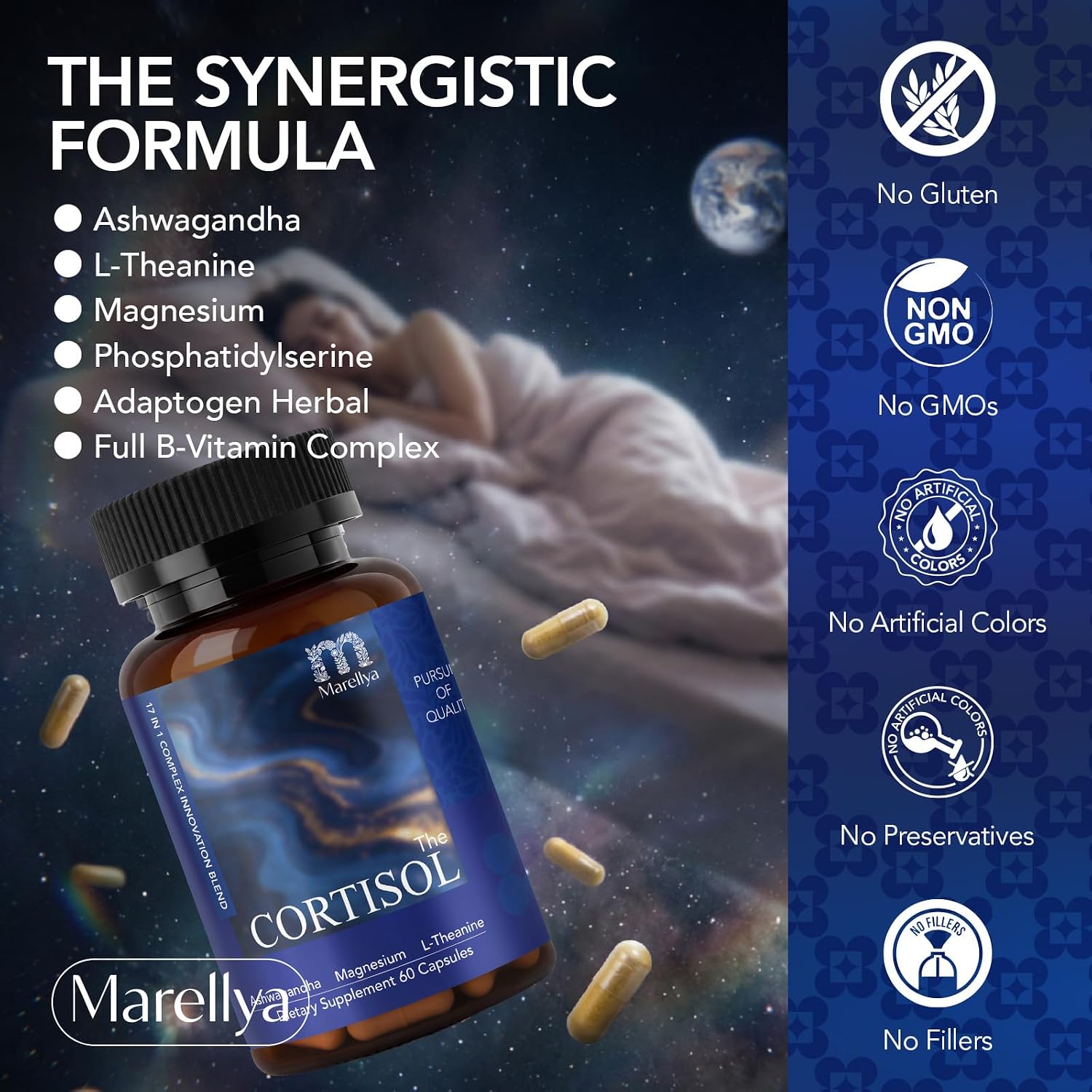 Cortisol Supplement for Women & Men – 17-in-1 Cortisol Manager with Ashwagandha, L-Theanine & Magnesium – Supports Stress Relief, Sleep & Adrenal Health – 60 Vegetarian Capsules