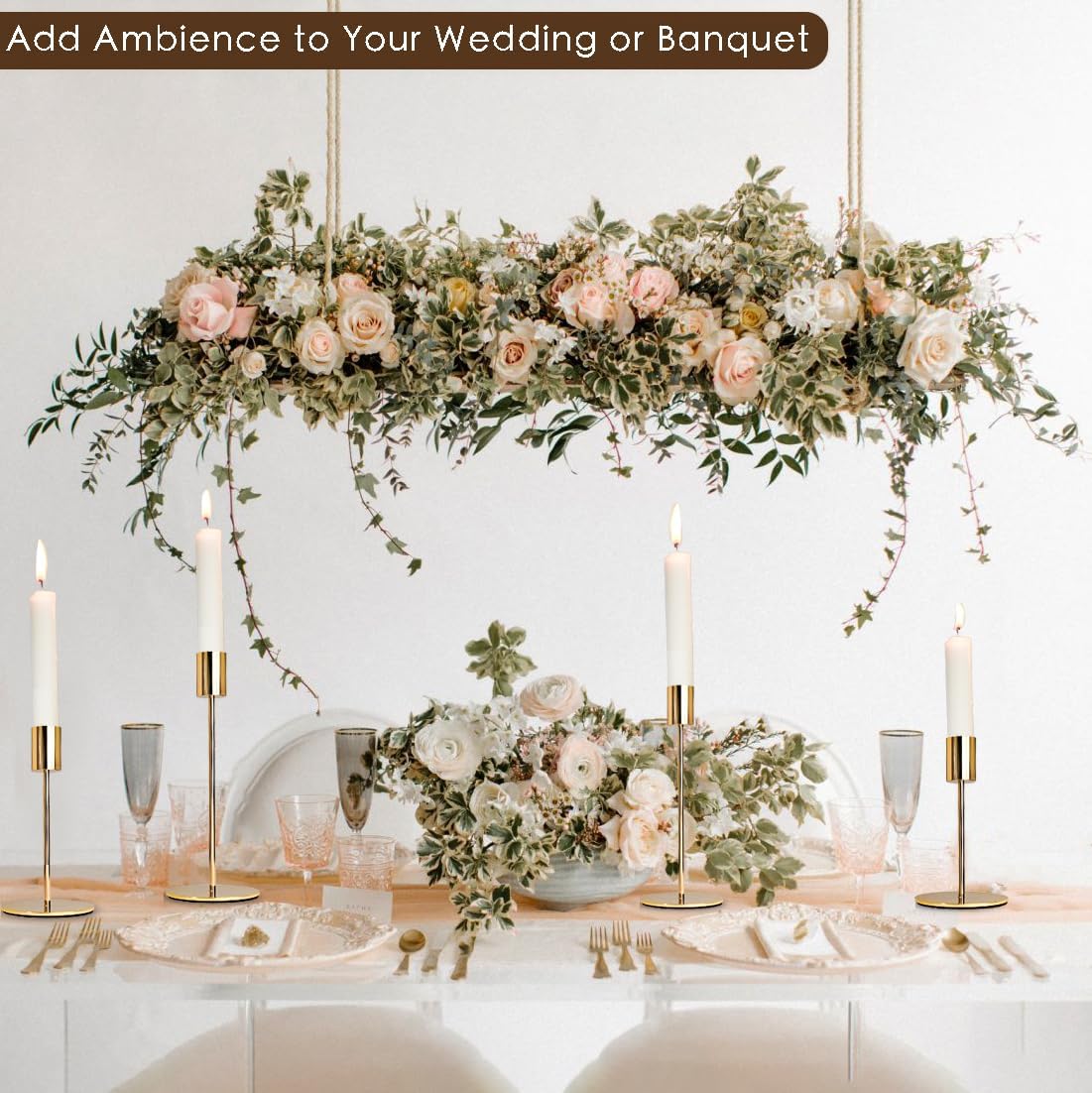 Gold Candlestick Holders - Bulk Decorative Metal Candelabra for Taper Candles - Fit 0.8 Inch Diameter - Gold Taper Candle Stands for Wedding Home Party Table Decor (Set of 18) - Image 5