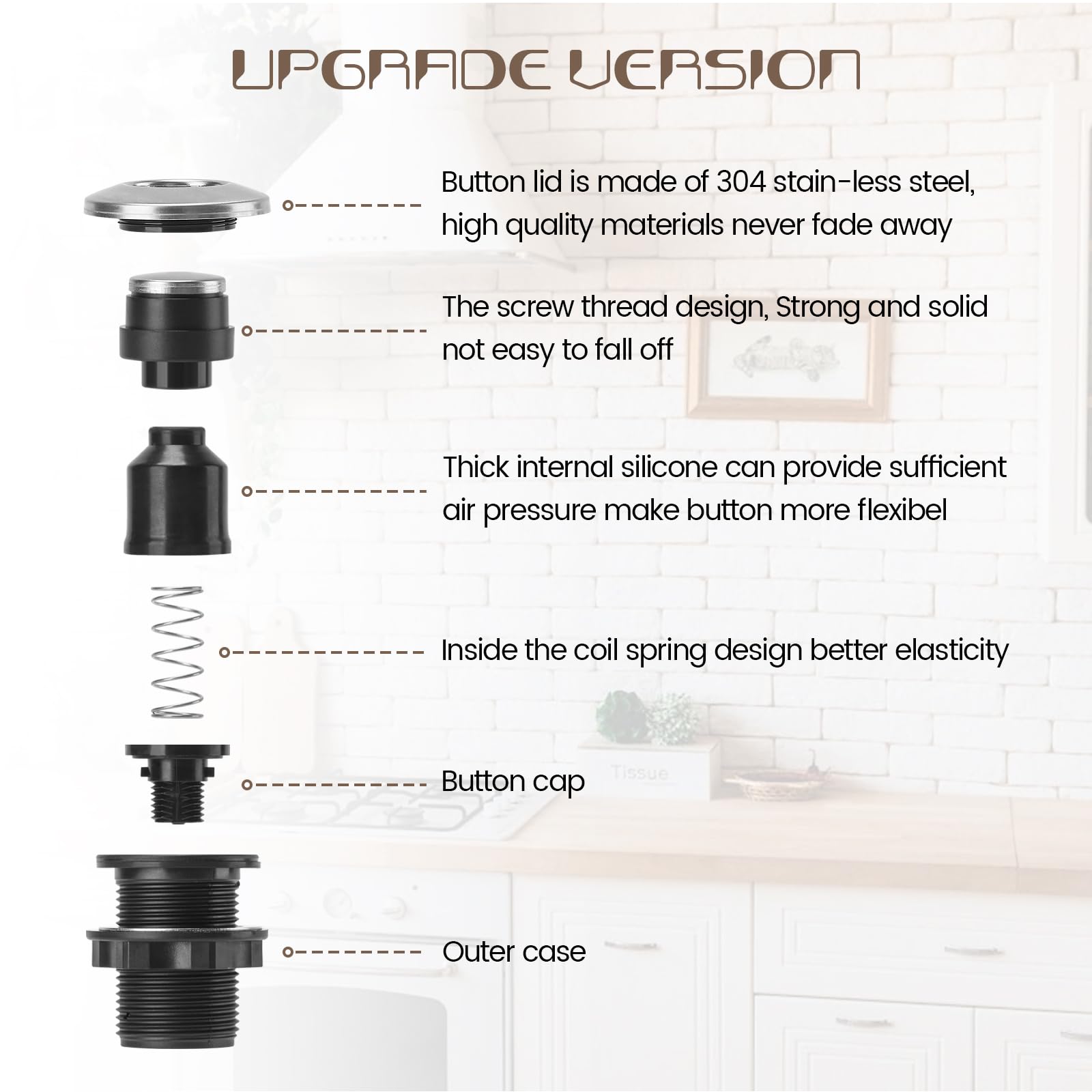 LF40 Kit de interruptor de aire para eliminación de basura, listado UL, eliminación de residuos de fregadero, botón de aire de encendido/apagado de níquel cepillado de acero inoxidable, pieza de