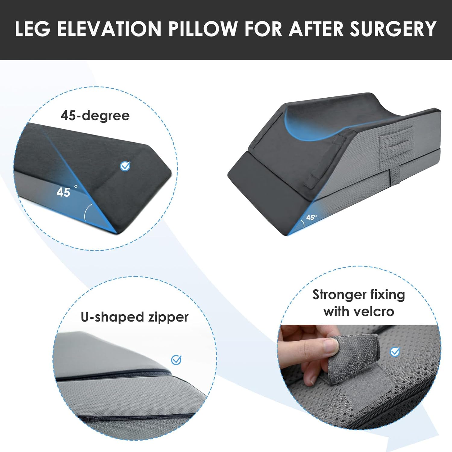 Leg Elevation Pillows for After Surgery,4-Height Adiustable Leg Elevating Pillow,Knee Surgery Recovery Equipment,Knee Pillow,Leg Pillow,Washable/Removable Cover(29"x16.5"x9.5")