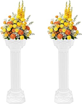 2PCS Plastic Wedding Roman Column, 34.65"H Wedding Roman Column Pillars Set, White Elegant Roman Pillars Stand, Artistic Roman Column Statue Party Flowerpot Holder, Floral Road Decorative Holder 2PCS