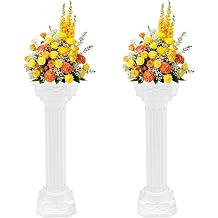 2Pcs Wedding Roman Column Pillars Set, White Plastic Artistic Roman Flower Pillars, Greek Column Pillar Stand Event Pedestal for Flower Arrangements, Churches, Wedding Decorations