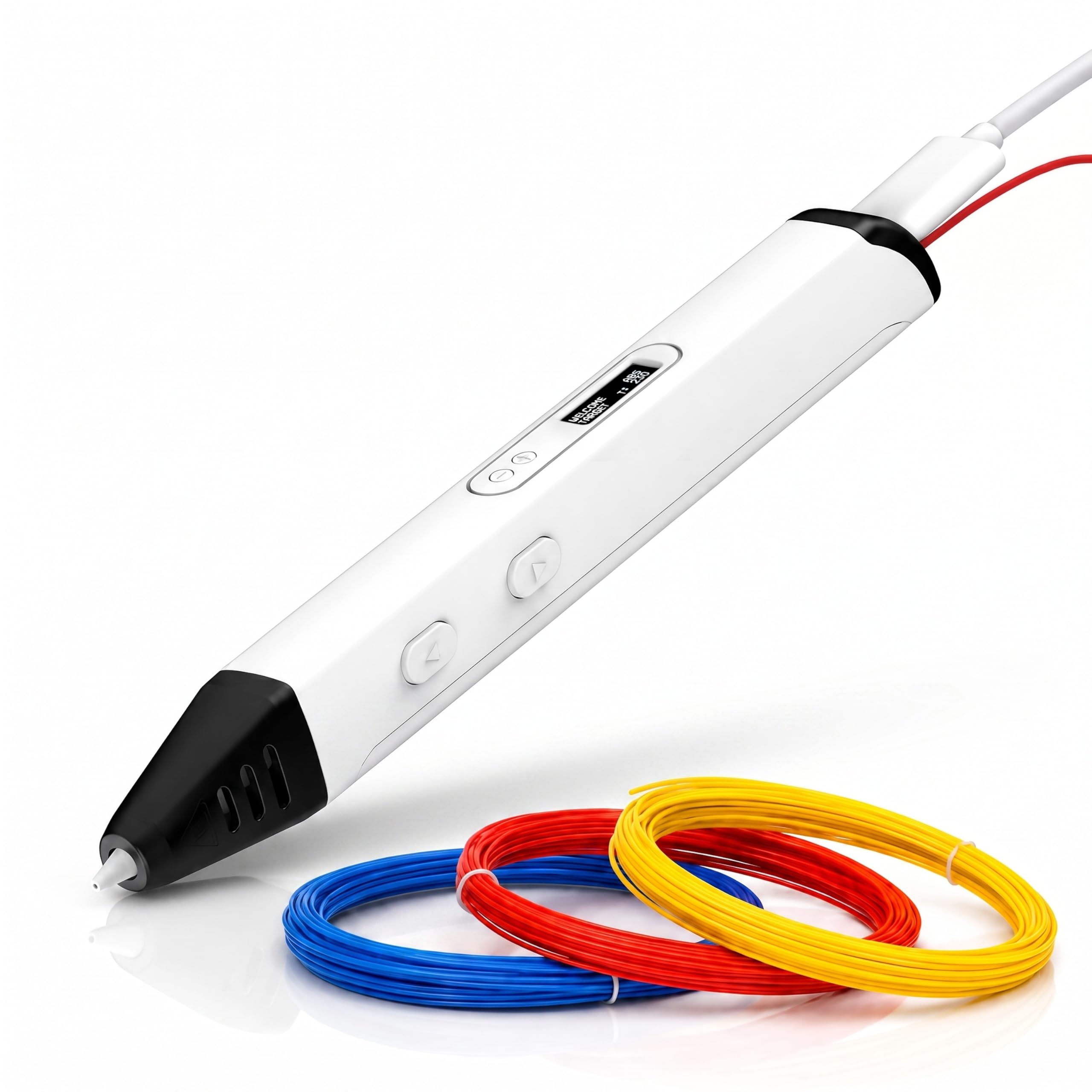 CSL – 3D Druckstift Starterkit - mit OLED Display - kabellos – inkl. PLA-Filamente - USB C – 3D Stift für kreatives Gestalten/Basteln – Jungendliche und Erwachsene