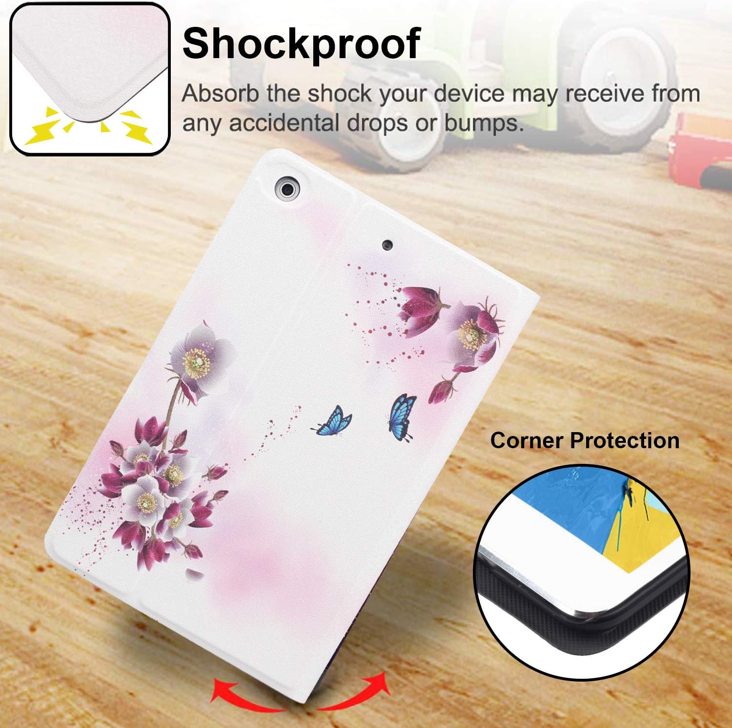 iPad Mini 3 Case/iPad Mini 2 Case/iPad Mini 1 Case with Multi-Angle Auto Sleep/Wake Lightweight Leather Smart Cover Folio Flip Stand with Non-Slip Lining for iPad Mini Case(R-Flower Butterfly)