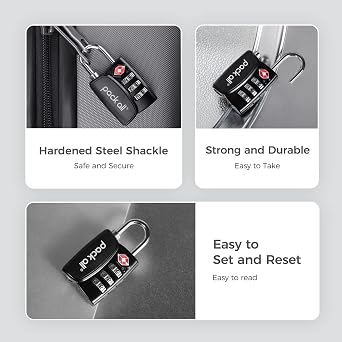 pack all TSA Approved Luggage Lock, Inspection Indicator, Alloy Body, 3 Digit Combination Padlocks, Travel Lock for Suitcases & Bag, Travel Accessories