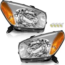 WEELMOTO Headlights for 2001-2003 TOYOTA RAV4 Headlight Assembly Replacement for 01-03 TOYOTA RAV4 Headlight Chrome Housing Amber Reflector L&R with T10 LED Bulbs