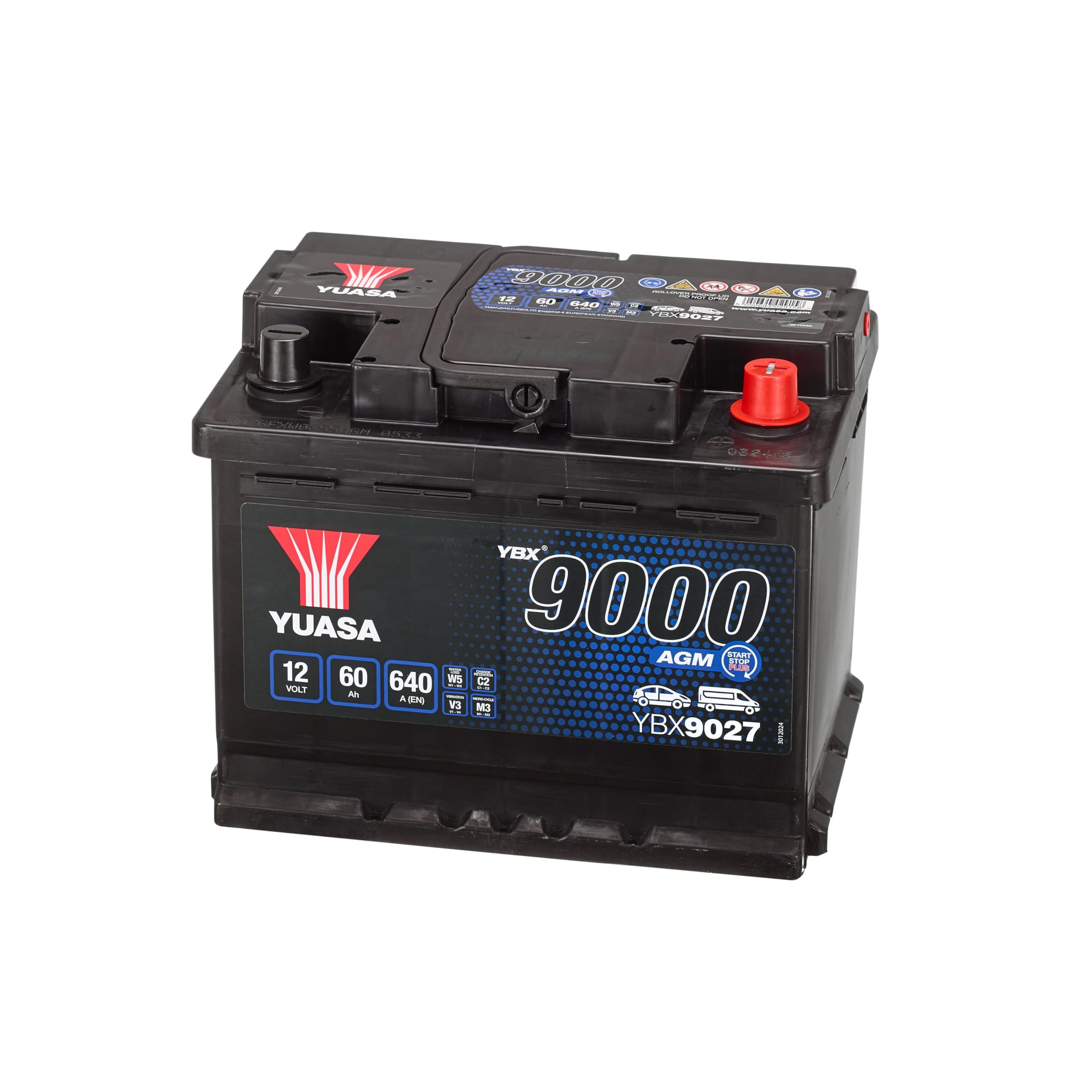 Fiat 500 500X 15-23 AGM Start Stop Car Battery Yuasa YBX9027 027 1.0 1.2 1.3 5Yr