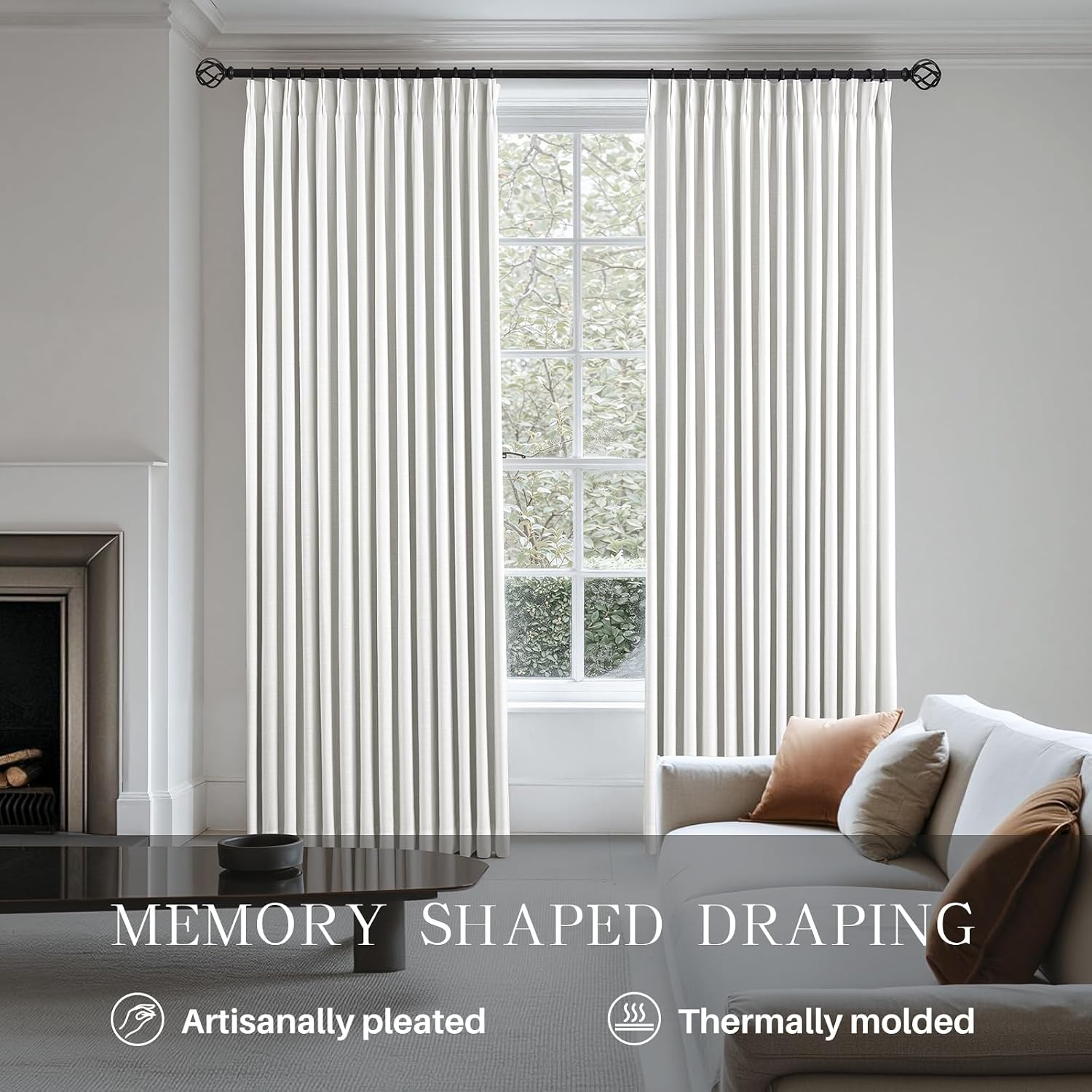 Condition photo showing New/Like New for pinch pleated curtains 100% blackout linen curtains 84 inches long for bedroom living room, ivory white memory trained thermal insulated room darkening window drapes with hooks 2 panels 40"wx84"l ivory 40"w x 84"l (pack of 2)