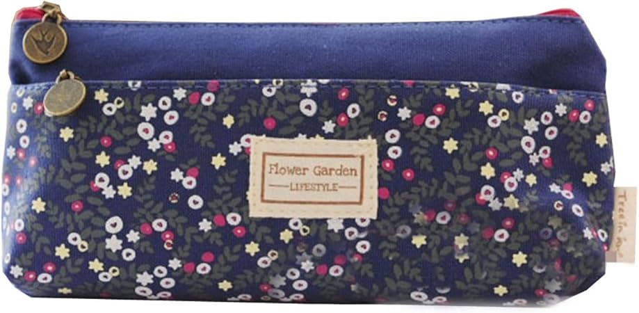Amazon キャンバス ペンケース ペンポーチ筆入れ かわいい 花柄 筆箱 軽量 高校生 大容量 文房具 高校生 ネイビー ペンケース 文房具 オフィス用品