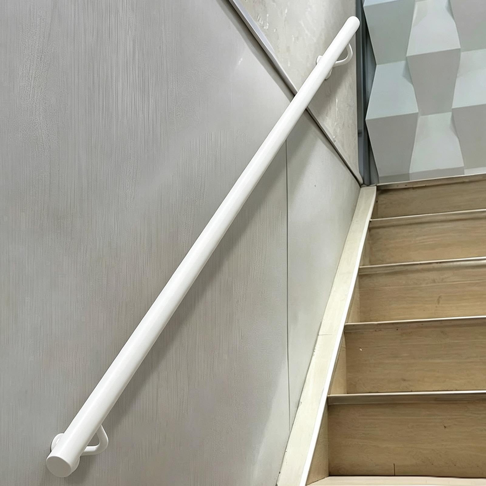 Moderne Treppengeländer für Stufen im Innen und Außen, Wandmontage-Treppenhandläufe, weißes Metall, verzinktes Eisen, strapazierfähig, 200 kg belastbar(510cm)