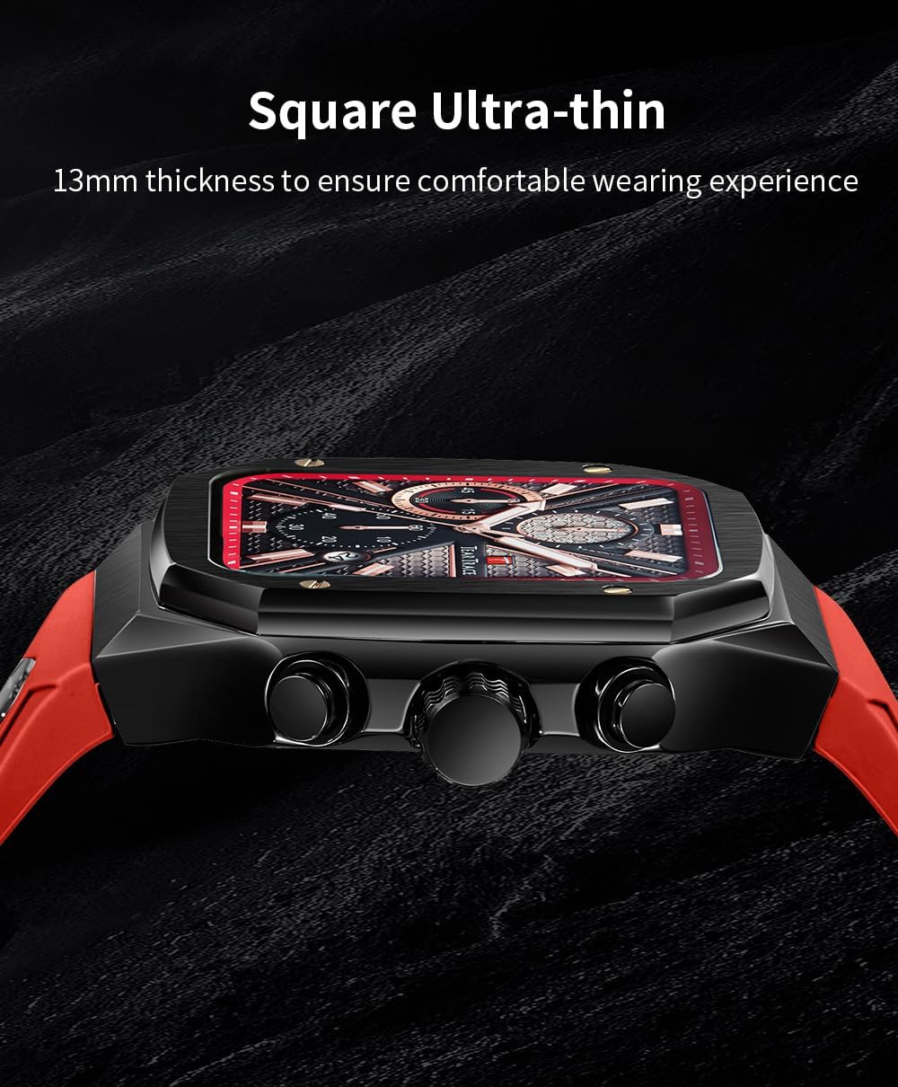 Rectangle Mens Watches Luminous Waterproof Luxury Dress Men's Wrist Watches Chronograph Analog Square Watch for Men with Silicon Strap - Image 4