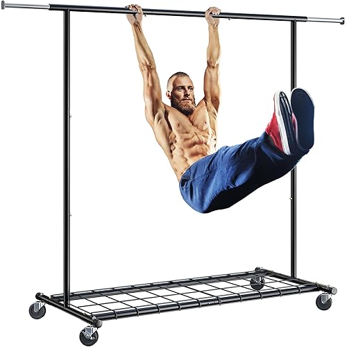 Raybee Clothes Rack Clothing Racks for Hanging Clothes Rolling Clothes Rack Load 250LBS Clothing Rack Heavy Duty Clothes Rack Collapsible Garment Rack Portable Clothing Rack with Wheels,Black