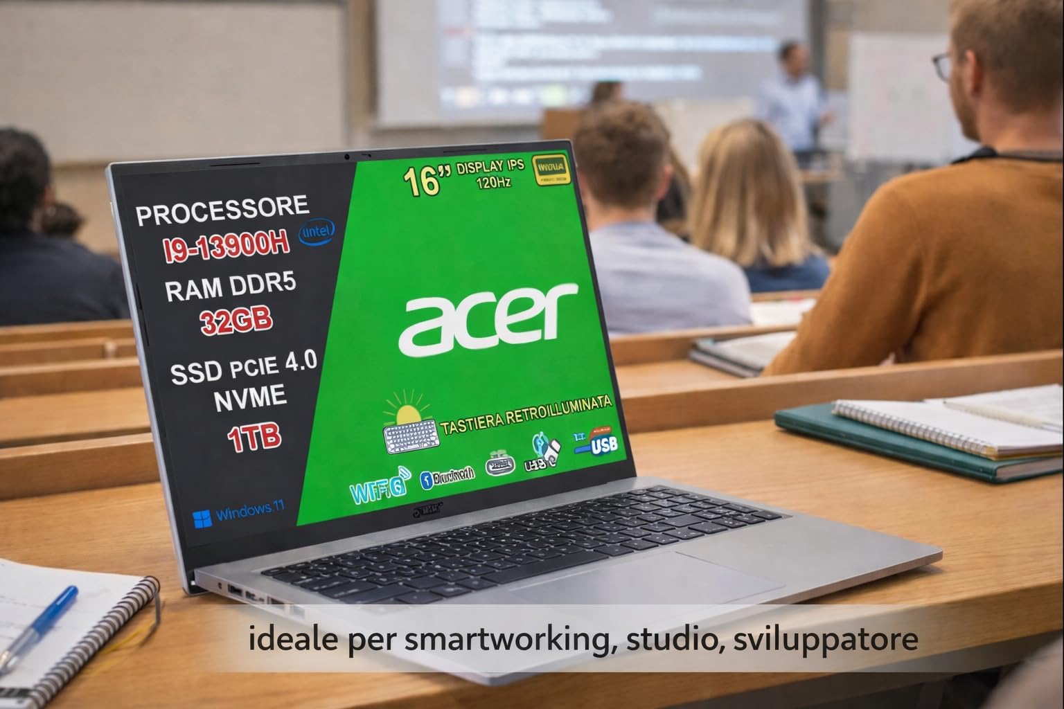Acer Aspire Go 16 Notebook, Intel Core i9-13900H, RAM 32GB DDR5 6400MHz, SSD 1TB NVMe, 16" WUXGA IPS 120Hz 16:10, USB-C, HDMI 2.1, Wi-Fi 6, Backlit Keyboard, Windows 11 Home - 4