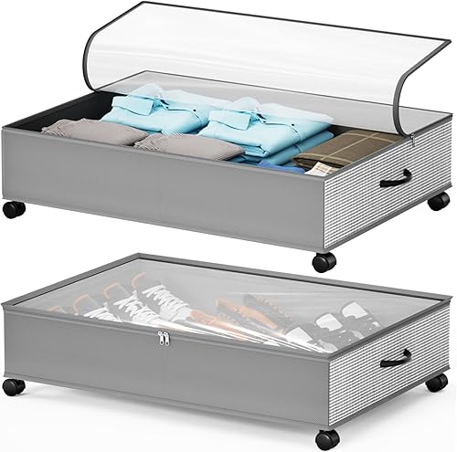 SOELDI - Paquete de 2 contenedores de almacenamiento debajo de la cama con ruedas de 50 L x 2 unidades, contenedores de almacenamiento de zapatos