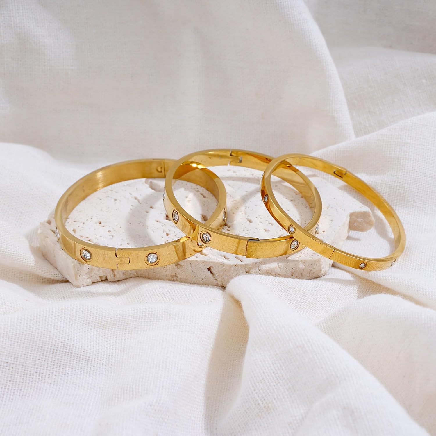 Gold Bangles for Women Chunky Gold Bracelets 18K Gold Plated Stainless Steel Bangles Bracelets Bangle Chunky Jewelry for Women - Image 5