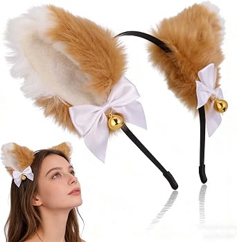 Fox Ears Headband Premium Faux Fur Therian Gear & Cosplay Accessories   Realistic Plush Fox Ears with Bells for Women & Kids   Non-Slip Halloween Costume, Anime Cosplay & Kawaii Accessories Party Prop