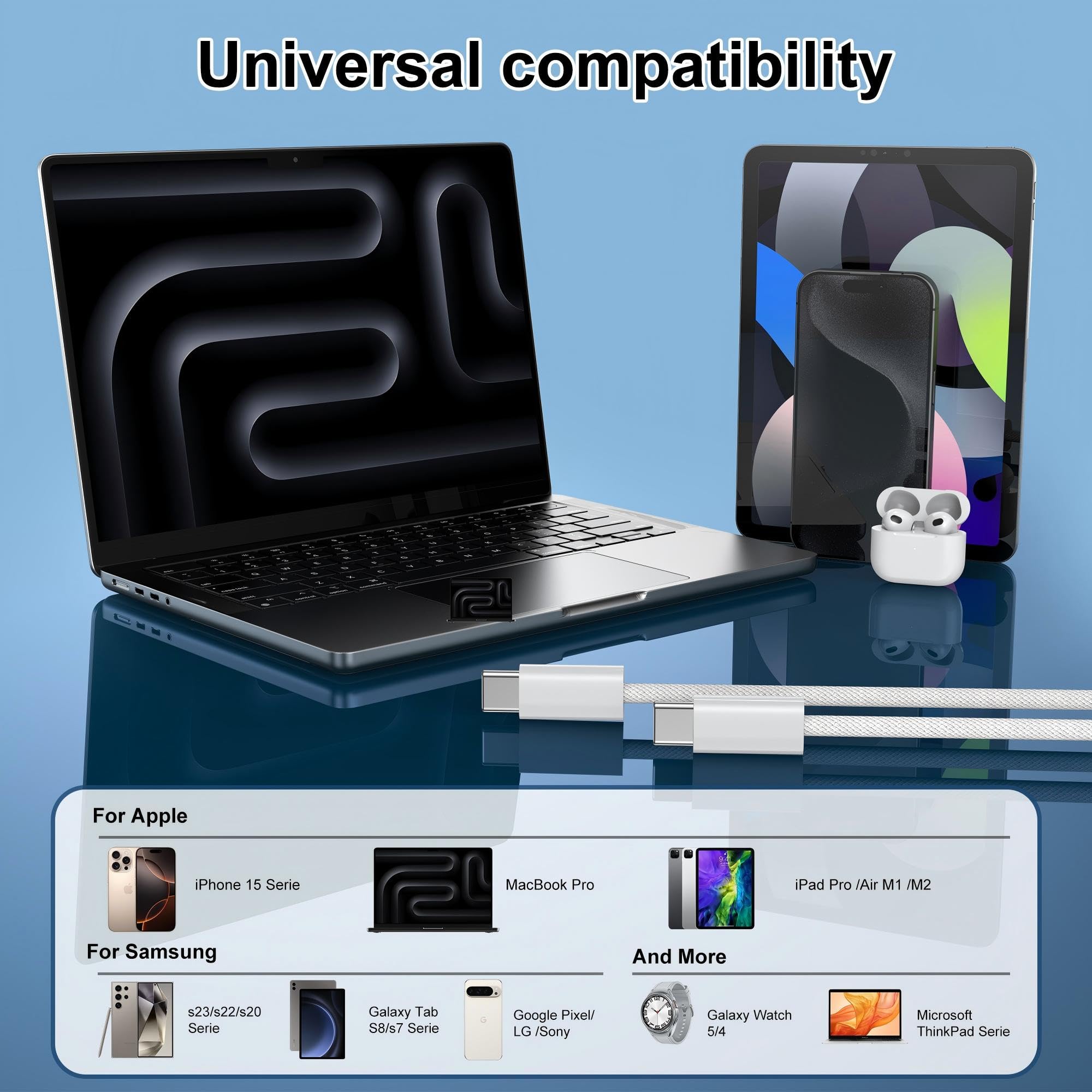 Cable USB C a USB C [2Pack 2M] Cable USB C 60W PD Carga Rapida Cable USB Tipo C Compatible con iPhone 17/16/15 Plus Pro MAX,Macbook Pro/Air,Galaxy S21+/S21,Google Pixel,iPad Pro 2021,Huawei P40 P30