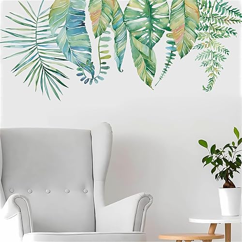 Miniatura 2 de Calcomanías de pared colgantes de hojas anchas con vegetación escandinava, calcomanías de pared de plantas verdes, vinilo extraíble para sala de