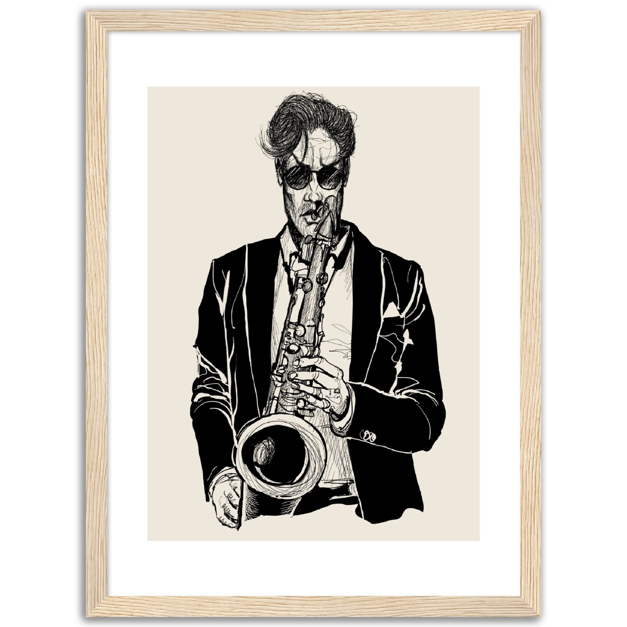 Art mural musical saxophoniste tableau cadre bois premium - 6