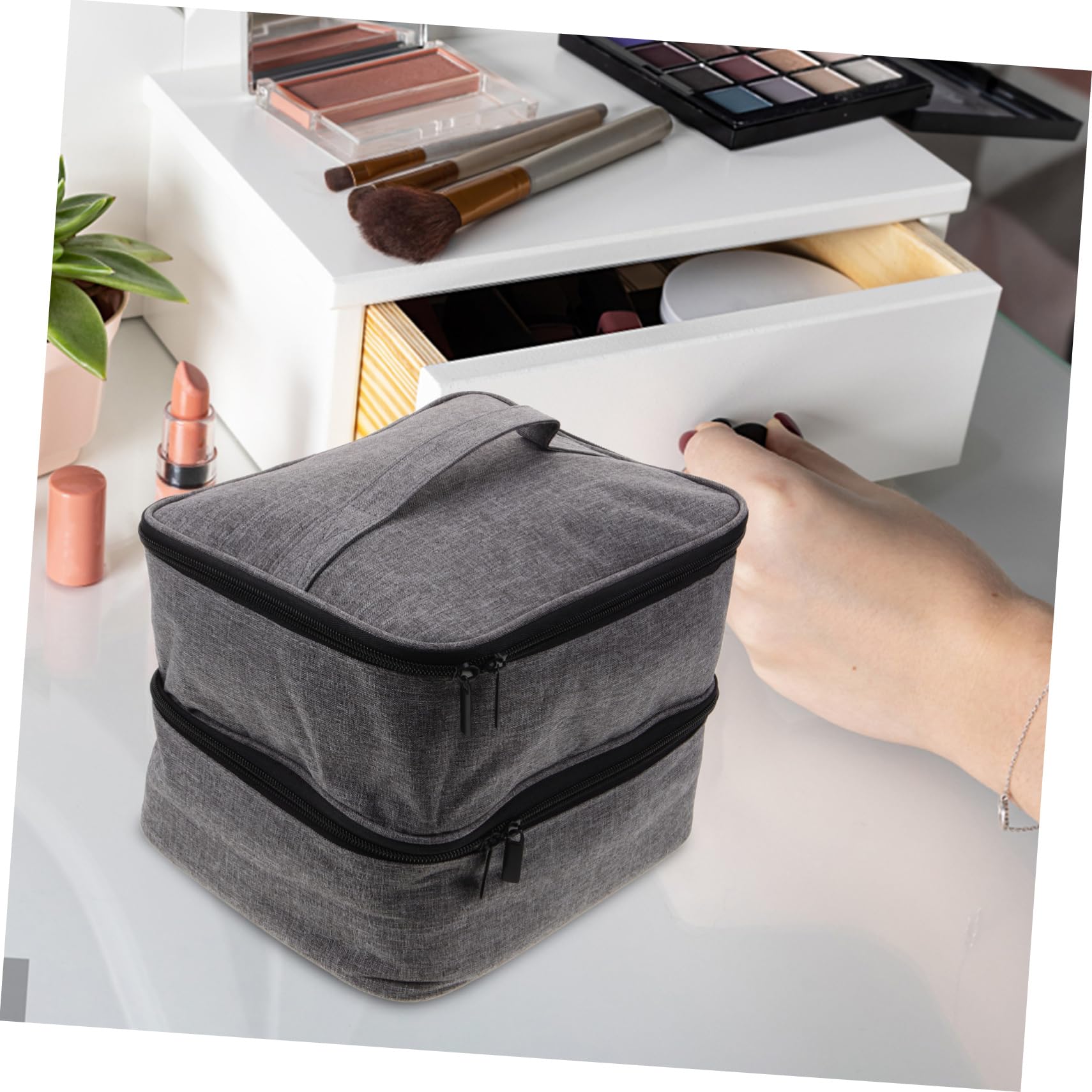 WOFASHPURET Double Layer Lipstick Nail Polish Storage Bag Essential Oil Carrying Case for Travel Organizing Nail Polish Holder Bag