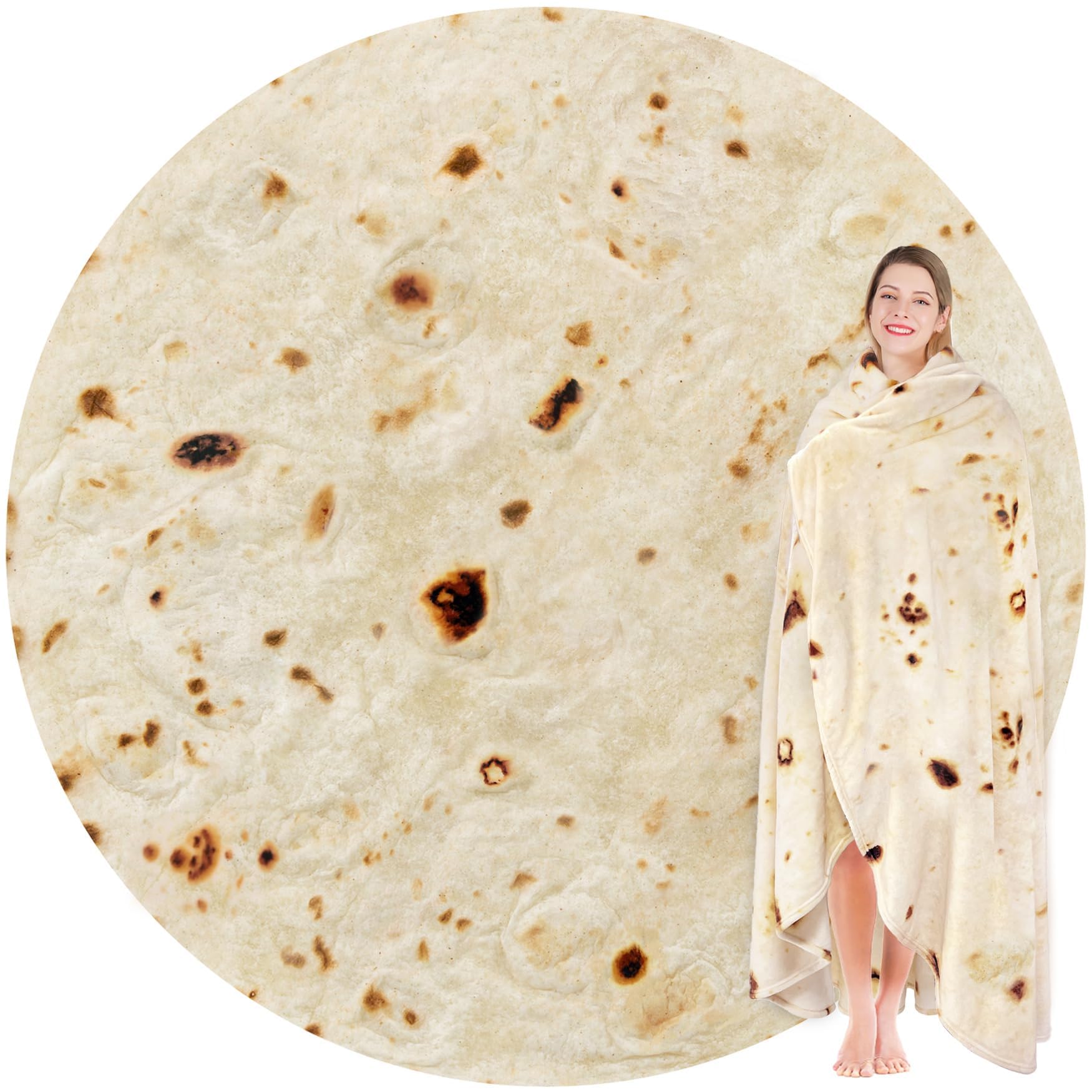 Jorbest Burrito Tortilla Throw Blanket Birthday Gifts for Women Men Teen Boys Girls, Novelty Tortilla Food Blanket Funny Gifts for Adult Kids, 285 GSM Soft Flannel Taco Blanket (Beige, 71 inches)