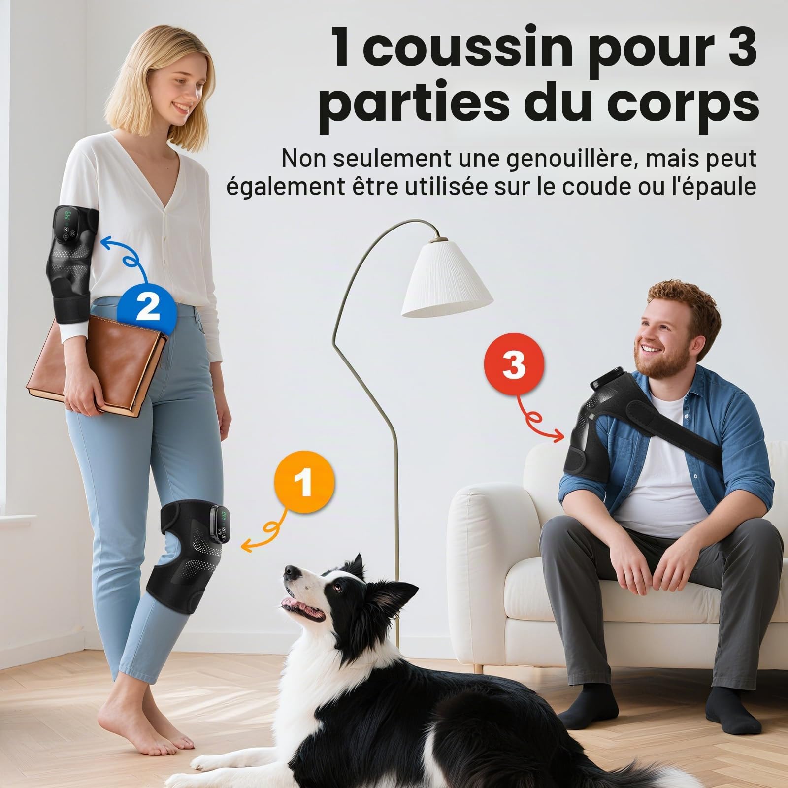 Genouillère Chauffante Sans Fil, Genouillère À Lumière Rouge Avec Contrôle Tactile, Coudière Portable À 5 Niveaux De Chaleur, 3 Modes De Massage, Minuterie, Batterie Intégrée 5000mAh Et 4 Moteurs