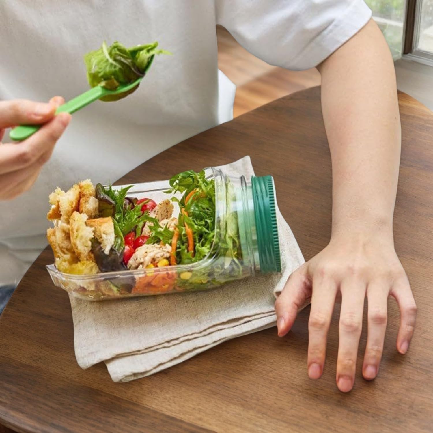 2025 New Side-Opening Salad Jar - Leakproof Mason Jar Container, Dishwasher Safe, All-in-One Meal Prep Solution for Fresh Lunches On-the-Go(2PC) - Image 7