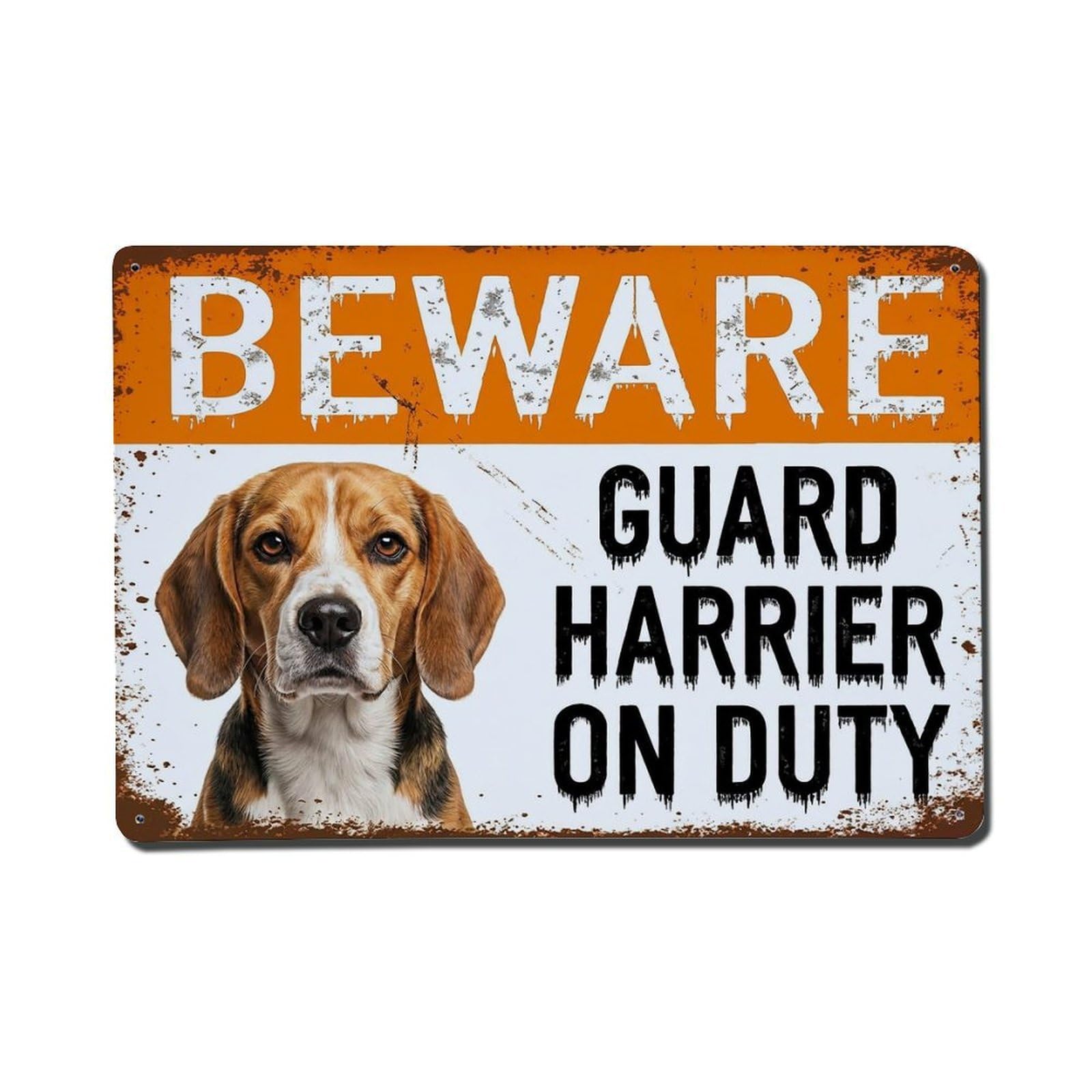 Vintage Funny Harrier Guard Beware of Dog Fence Metal Tin Sign Plaque Wall Decor for Cafe, Club Bar, Office, Garden Metal Poster 8x12Inch