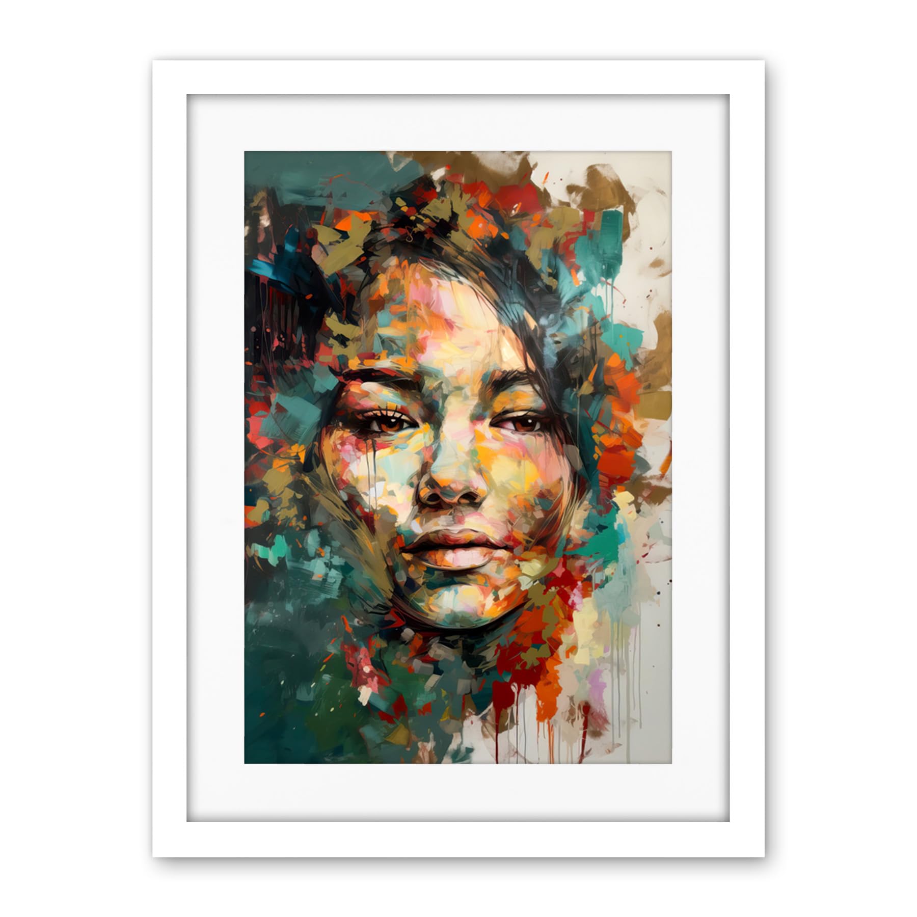 Artery8 Sad Young Woman Face Beauty Portrait Multicoloured Artwork Framed Wall Art Print 18X24 Inch