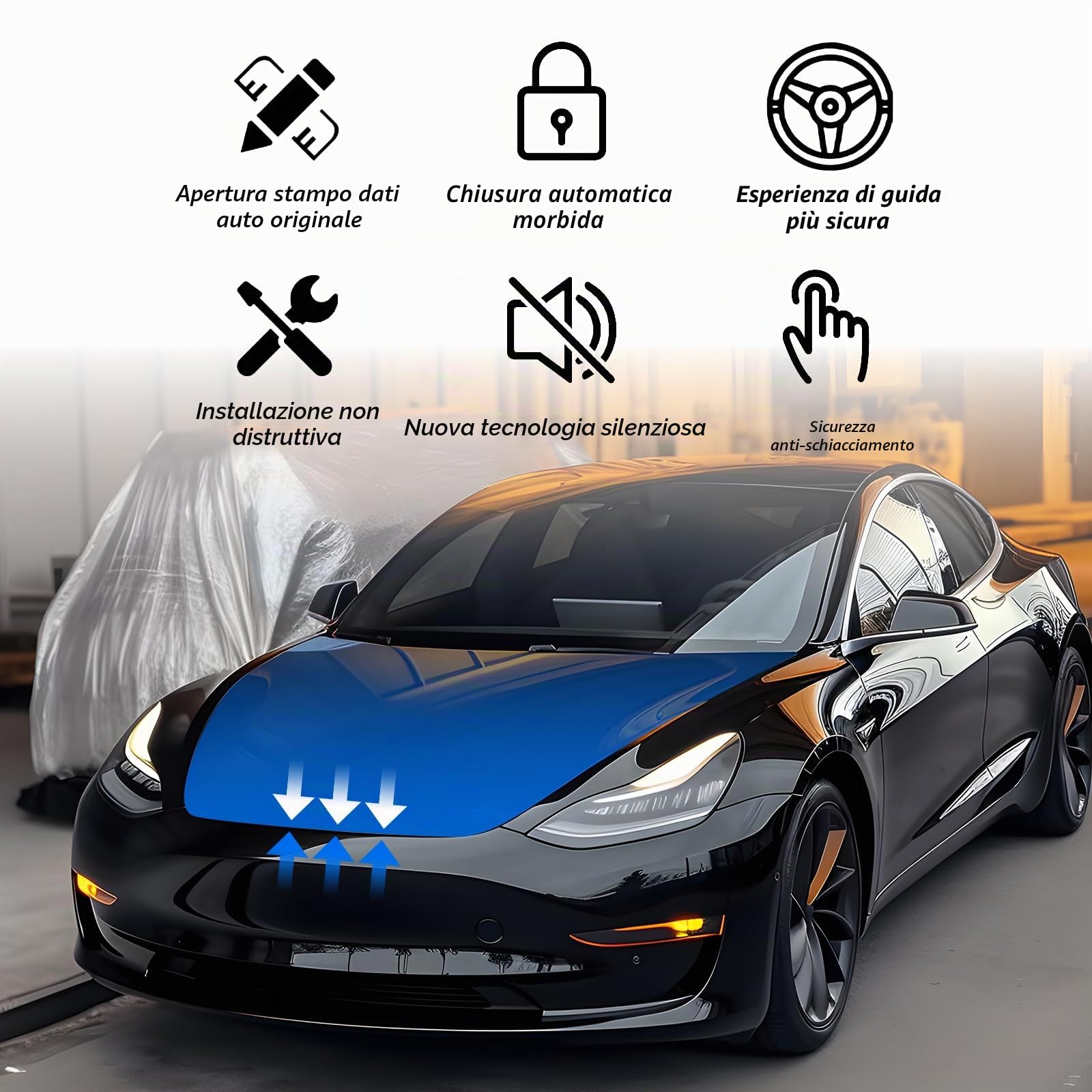 AAMHHM Tesla Model 3 Front Trunk Soft Close Highland Power Tronco anteriore aspirazione elettrica blocco automatico compatibile con 2024 2023 2022 2021 (Tesla Model 3 Soft Front Trunk Close)