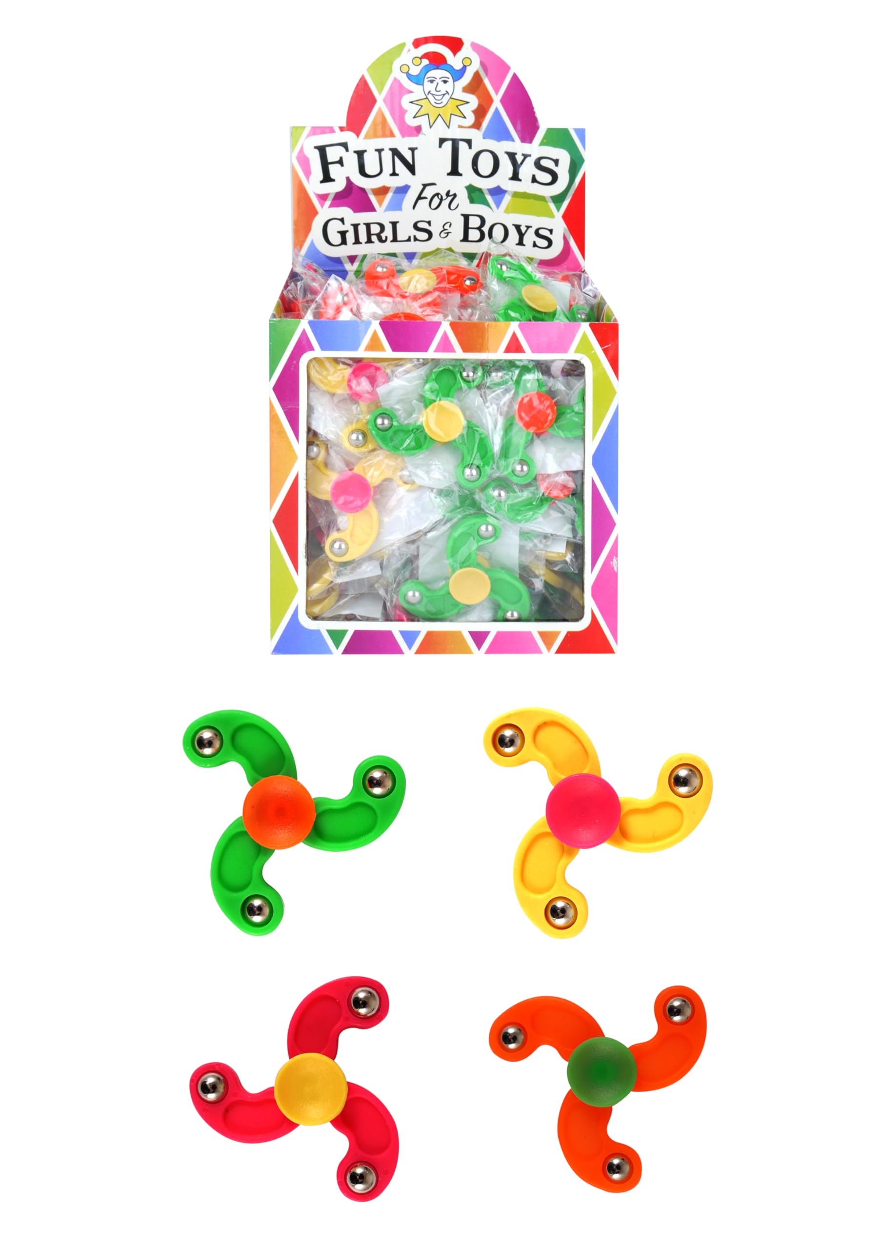 Henbrandt 12 x Mini Finger Spinners 6cm Stress Relief Toys 4 Assorted Colours Party Favours Loot Bag Fillers Children Adults Fidget Spinning Toys