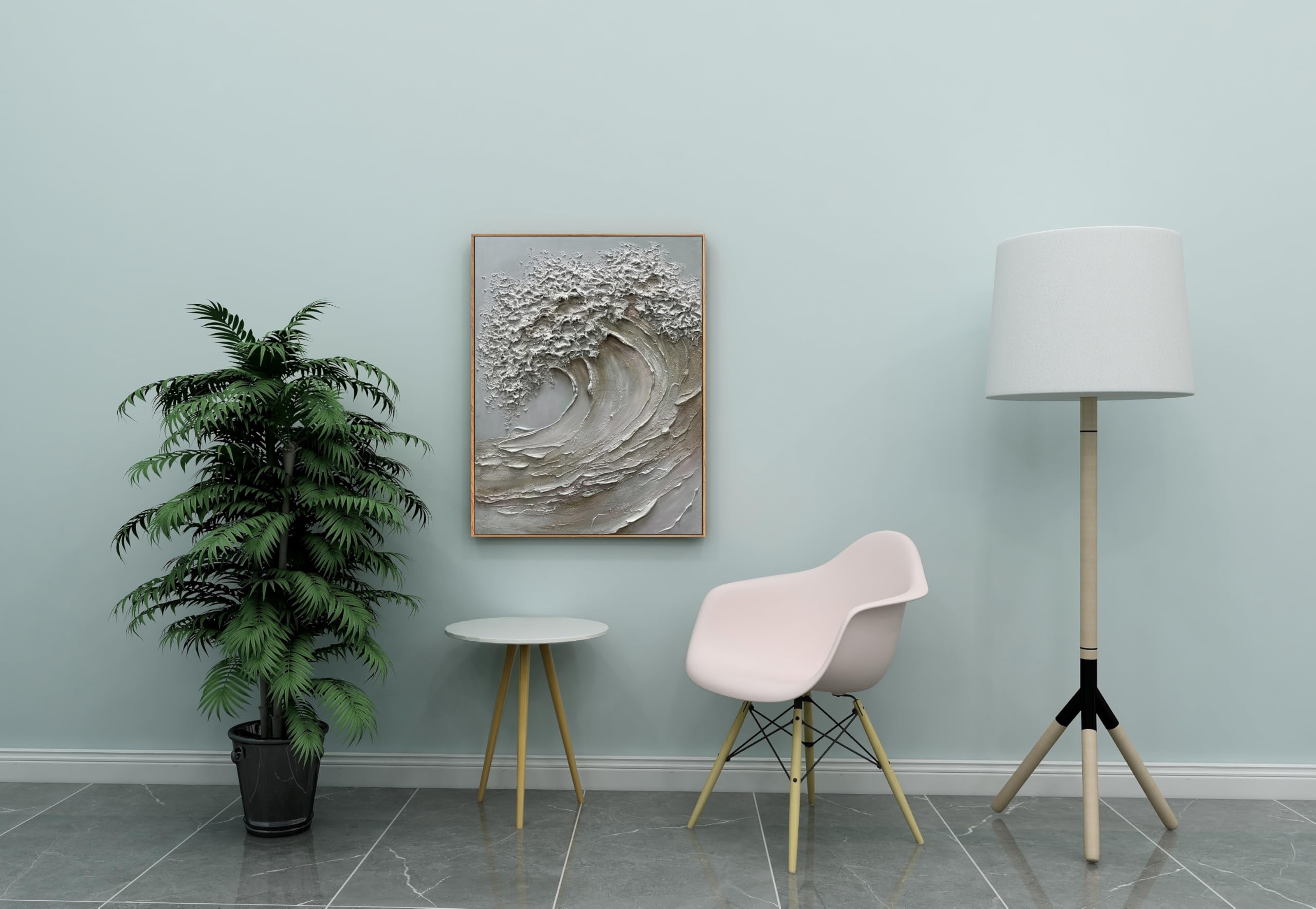 Lienzo de pared con textura 3D, 24 x 36 pulgadas, pintura al óleo pintada a mano con marco de madera, decoración abstracta moderna del océano 7