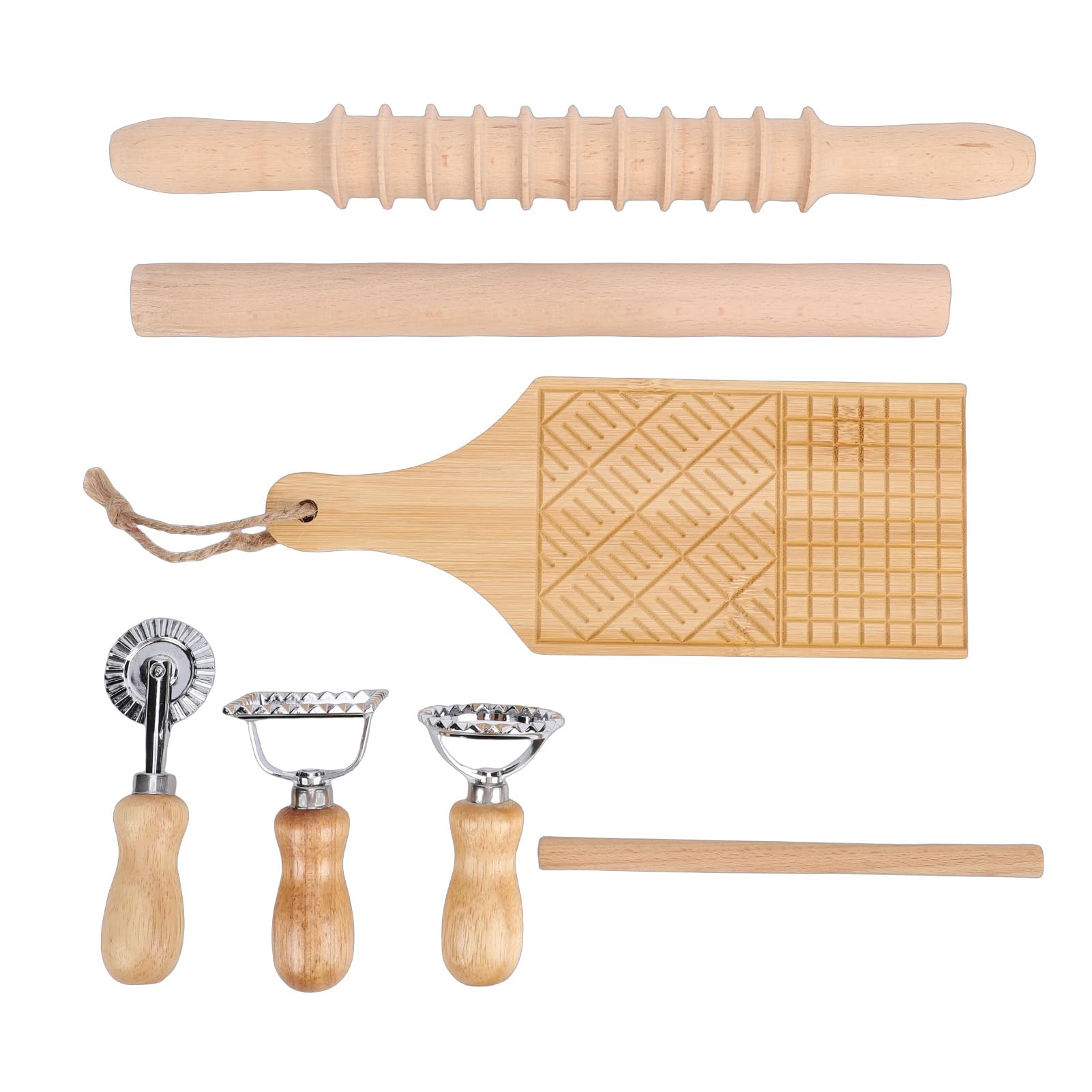 Generic Kit d'outils de Fabrication de Pâtes, Multifonctionnel Portable en Acier Inoxydable fileté en Bois, Kit d'outils pour Machine à Spaghetti avec 7 Accessoires pour la Cuisine Familiale à la