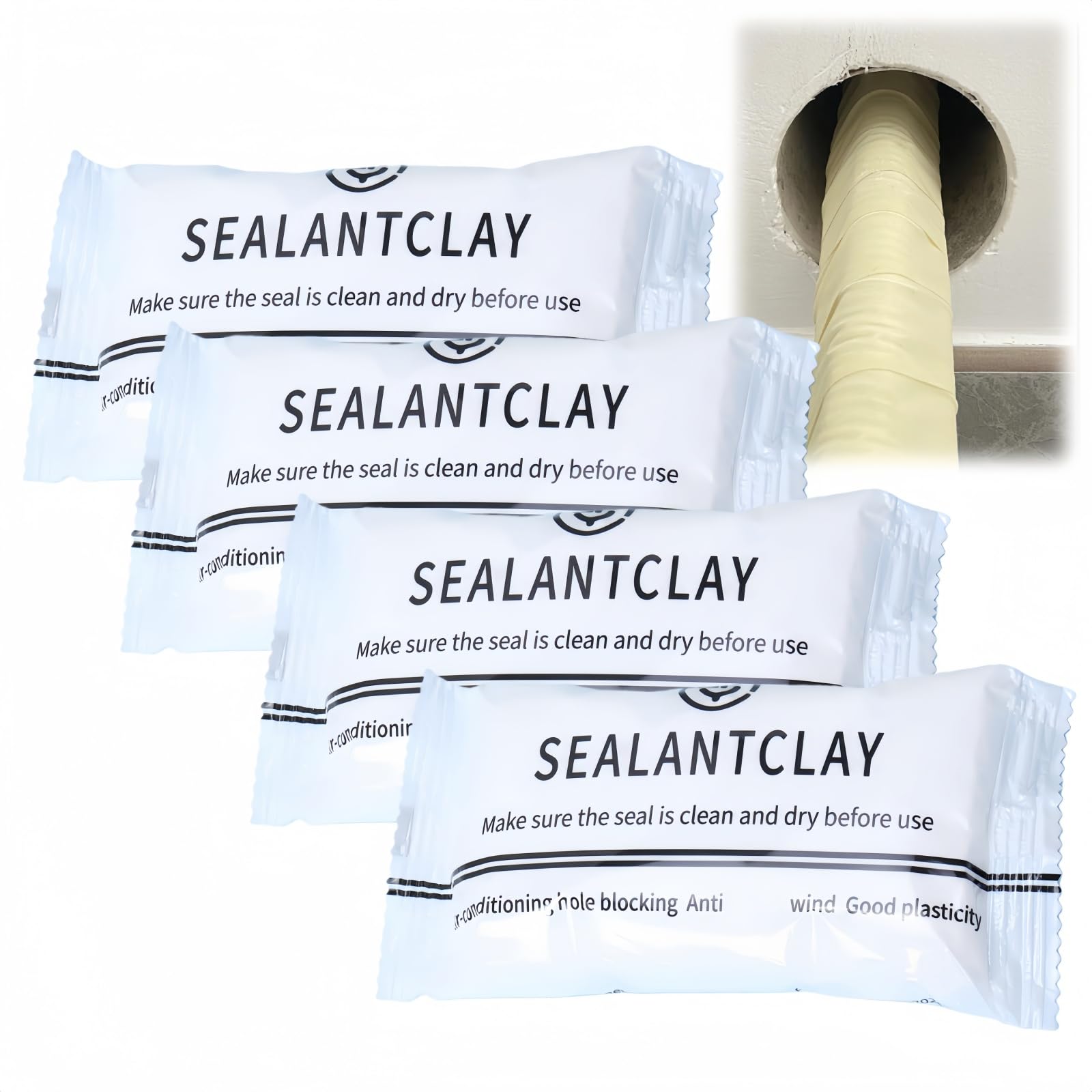 4-Pack White Waterproof Sealant Mastic,Air Conditioning Duct Seal,Repair Sealing Clay,White Moldable Putty,Quick Mending Mud for Drain Connection,Air Conditioner Hole Mastic Sealant,for Wall,Sink,30g