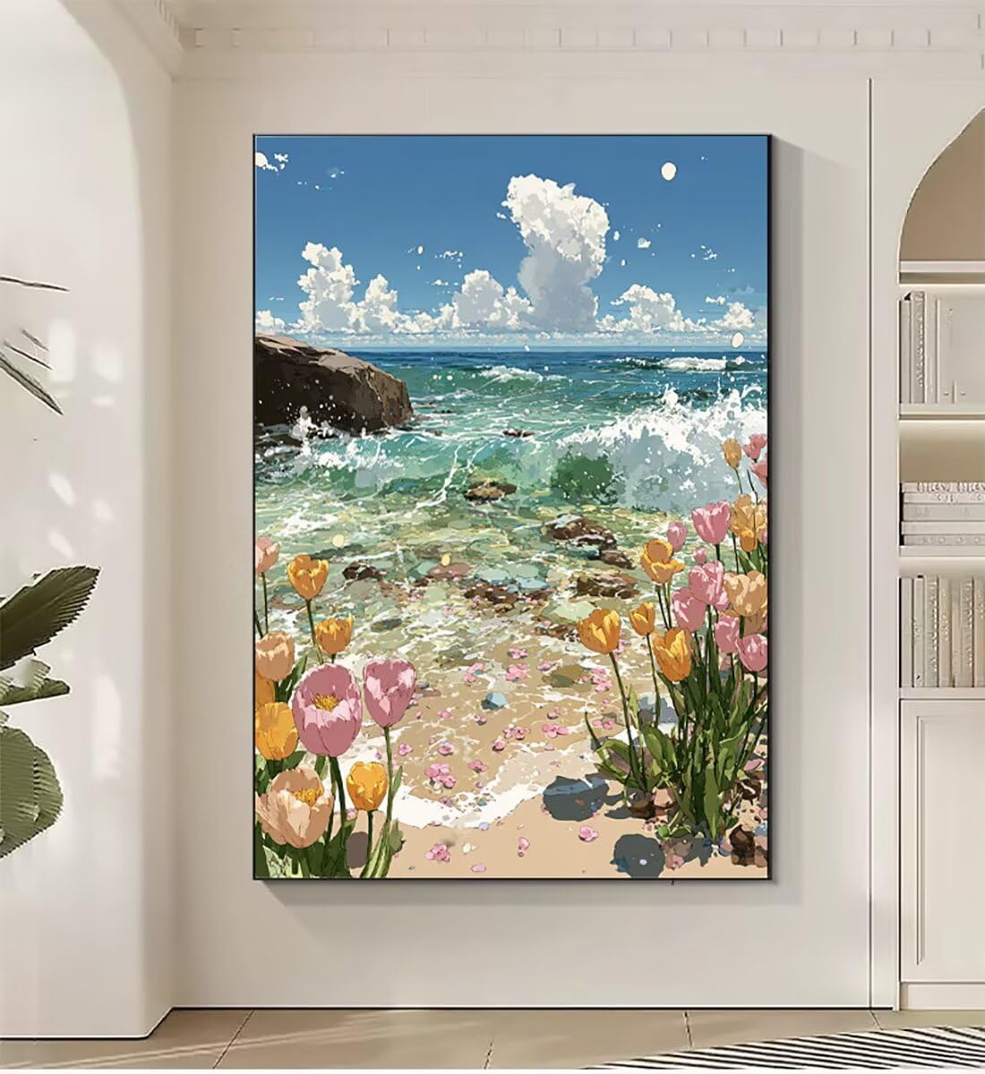 Landschaft Blume Malen Nach Zahlen Erwachsene, Paint by Numbers Adult Anfänger Kreativ Set für, Heimwerk Malen Nach Zahlen Kinder, Pinsel und 36 Acrylfarbe Als, für Deko Wohnzimmer 60 x 80 cm BJHWK234