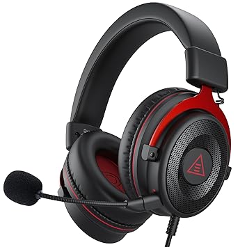 EKSA E900 Wired Stereo Gaming Headset-Over Ear Headphones with Noise Canceling Mic - Red