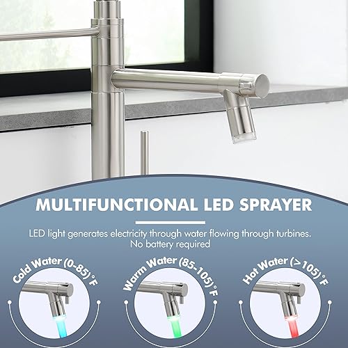 Miniatura 3 de GIMILI Grifo de cocina con rociador extraíble, grifo de cocina comercial con LED de doble cabezal de una sola manija de resorte de acero inoxidable