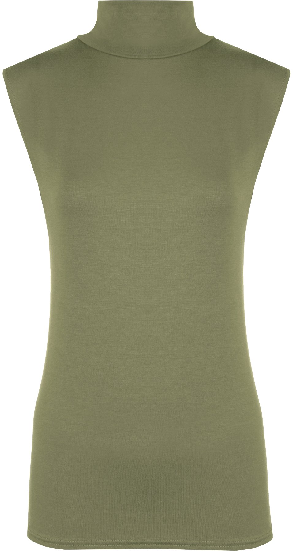WearAll Womens Plus Size Plain Turtle Neck Sleeveless Ladies Top - Khaki - 20-22
