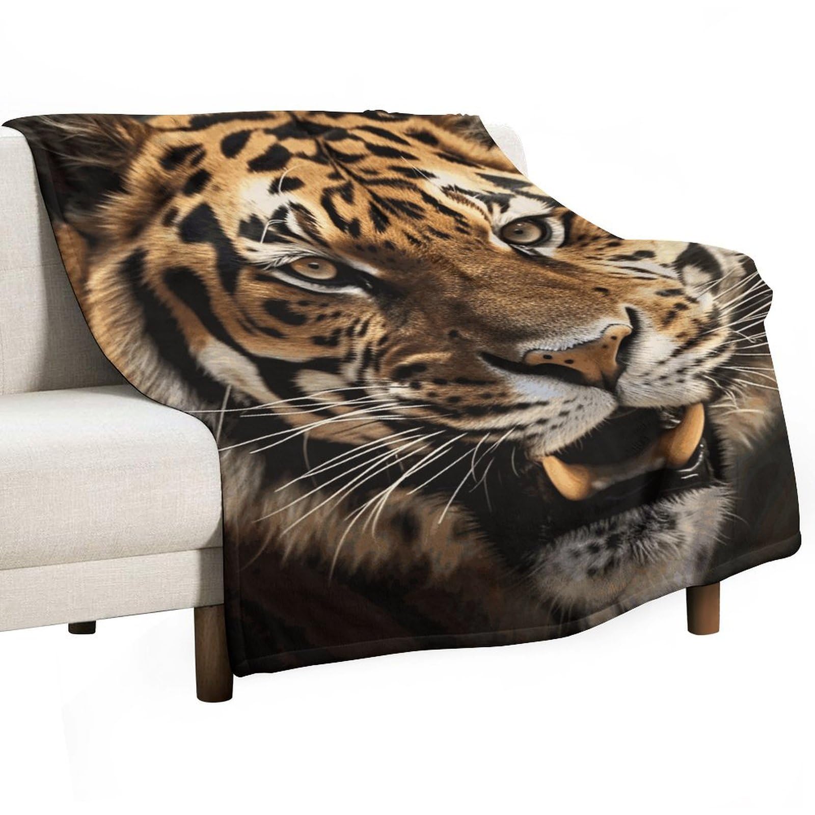 Couverture tigre pour camping, voyage et pique-nique en flanelle