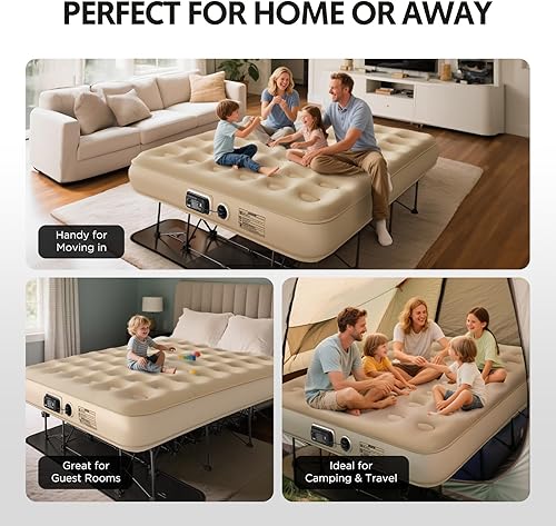 Miniatura 6 de Simpli Comfy Colchón de aire autoinflable Queen EZ Bed con marco integrado, bomba y funda con ruedas, cama inflable inflable con ruedas