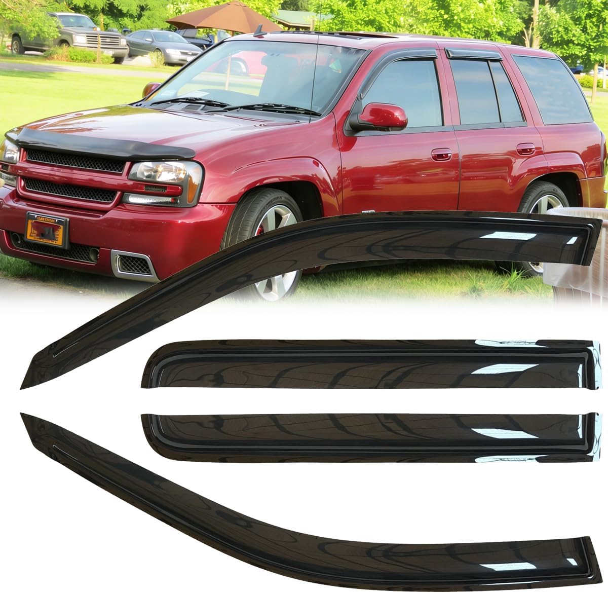 4pcs Original Shatterproof Rainproof Side Window Wind Deflectors for Trailblazer 02-09,Tape-on Sun Rain Guard Set,Nice Looking Window Visors for Car,Vent Deflector for 2002-2009 Envoy 94733